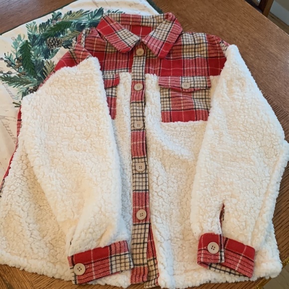 New Teddy jacket button up white and plaid - Picture 4 of 7